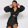 Satin Lace Up Ruffle Dress Female Slim Mini Dresses - Sabreeonline