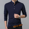 Liseaven T-Shirt Men Cotton T Shirt Full Sleeve tshirt Men Solid Color T-shirts tops&amp;tees Mandarin Collar Long Shirt - Sabreeonline