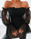 Off Shoulder Blouse Women Mesh Long Sleeve Lace - Sabreeonline