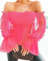 Off Shoulder Blouse Women Mesh Long Sleeve Lace - Sabreeonline