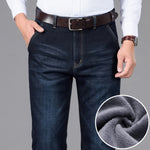Winter warm Business Jeans Fashion Casual Denim Stretch Cotton Thick Fleece Denim Pants Male Brand Trousers - Sabreeonline