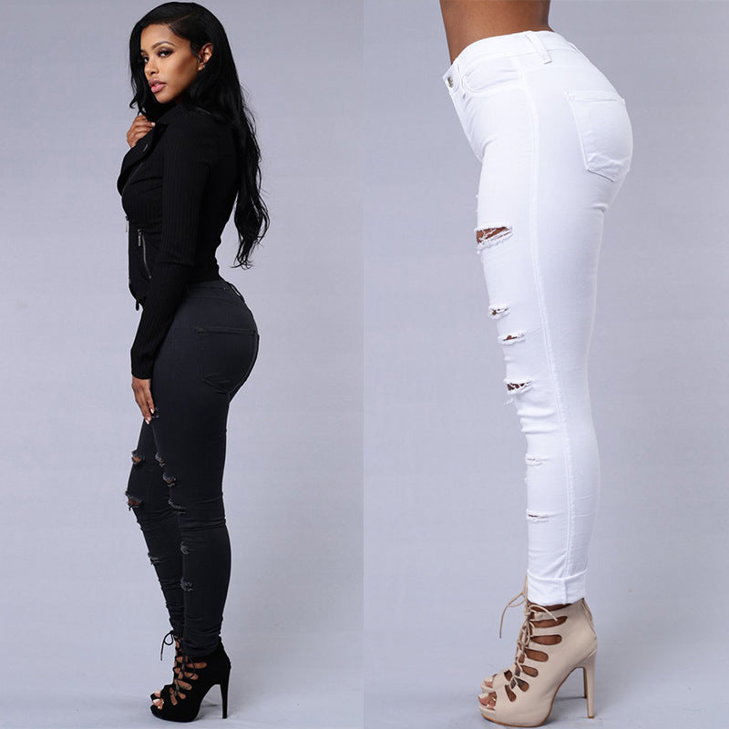 Ripped Jeans Pencil Pants - Sabreeonline