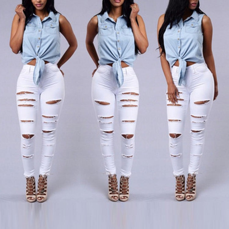 Ripped Jeans Pencil Pants - Sabreeonline