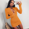 Collar Zipper Deep V-neck Solid Stretch Bodycon - Sabreeonline