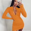 Collar Zipper Deep V-neck Solid Stretch Bodycon - Sabreeonline