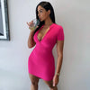Collar Zipper Deep V-neck Solid Stretch Bodycon - Sabreeonline