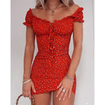 Off Shoulder Tie Up Front Ruffle Mini Dress - Sabreeonline