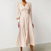 High Waist Satin Long Dress Elegant V Neck Women Midi Dresses Lantern Sleeve - Sabreeonline