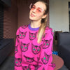 Runway Designer Cat Print Knitted Sweater - Sabreeonline