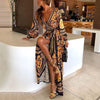 Elegant Neck Glitter Deep V Neck Print Party Dress - Sabreeonline