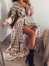 Elegant Neck Glitter Deep V Neck Print Party Dress - Sabreeonline