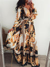 Elegant Neck Glitter Deep V Neck Print Party Dress - Sabreeonline