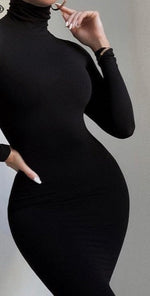 Winter Solid Casual Basic Black White Bodycon - Sabreeonline