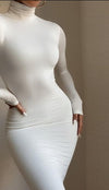 Winter Solid Casual Basic Black White Bodycon - Sabreeonline
