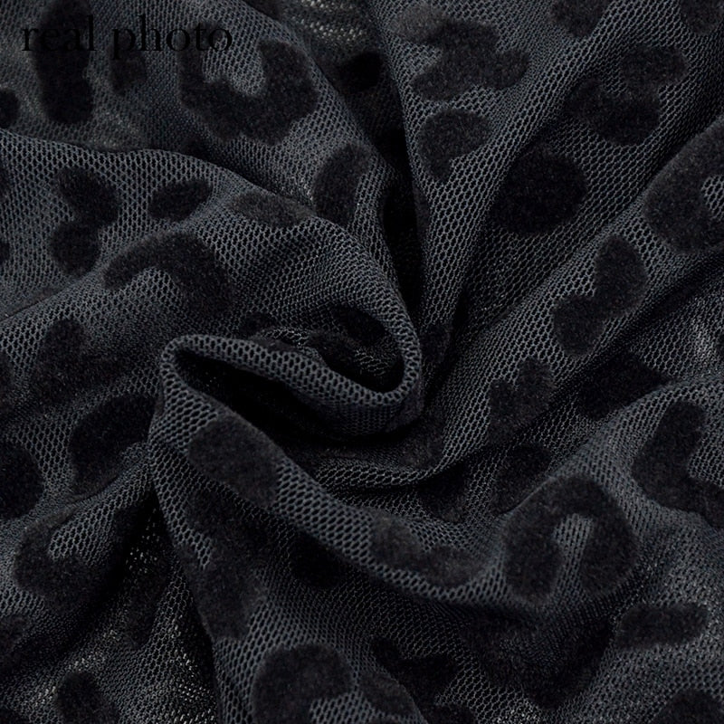 Leopard See Through Velour Long Sleeve Jumpsuit - Sabreeonline