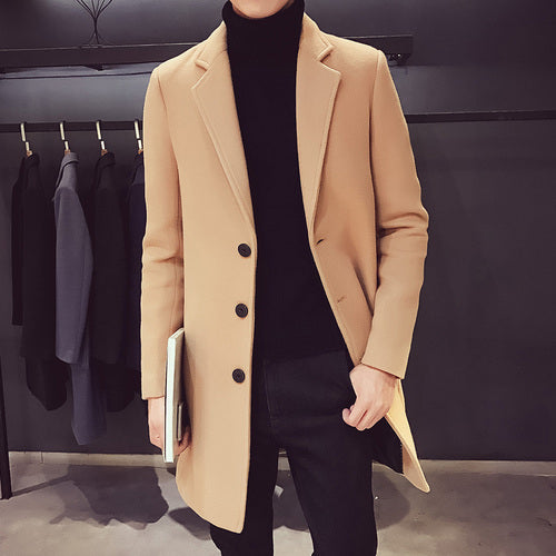 Fashion Men Wool Blends Mens Casual Business Trench Coat Mens Leisure Overcoat Male Punk Style Blends Dust Coats Jackets - Sabreeonline