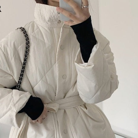 Winter Thick Cotton Padded Coats Women Single-breasted Zippers Lace-up - Sabreeonline