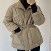 Winter Thick Cotton Padded Coats Women Single-breasted Zippers Lace-up - Sabreeonline