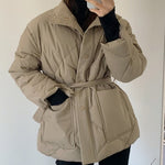 Winter Thick Cotton Padded Coats Women Single-breasted Zippers Lace-up - Sabreeonline