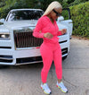 Plain Color Zipper Up Hoodies Skinny Leggings - Sabreeonline