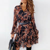 Flower Print Long Sleeve Lace-Up Ruffle - Sabreeonline
