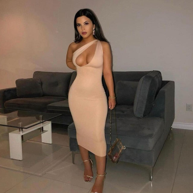 One Shoulder Midi Party Dresses - Sabreeonline