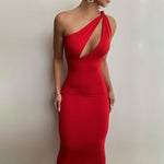One Shoulder Midi Party Dresses - Sabreeonline