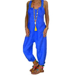 Women Solid Color Overall Sleeveless - Sabreeonline