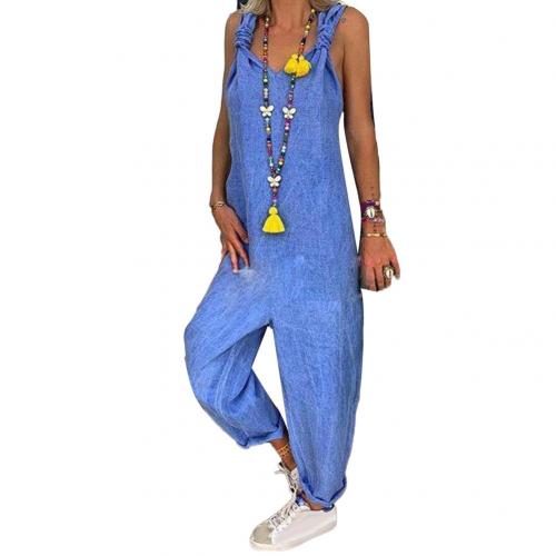 Women Solid Color Overall Sleeveless - Sabreeonline