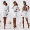 Women Long Sleeves Short Mini White Dress Bodycon Backless - Sabreeonline