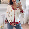 Bee Embroidery Cardigan Long Sleeve - Sabreeonline