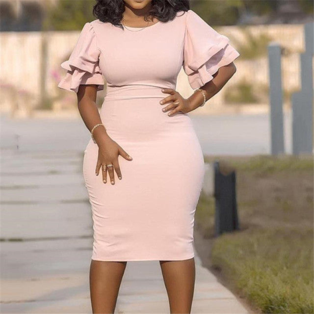 Lantern Sleeve Solid Dress - Sabreeonline