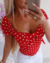 Fashion Polka Dot Print Casual Short Sleeve O-Neck Bow - Sabreeonline