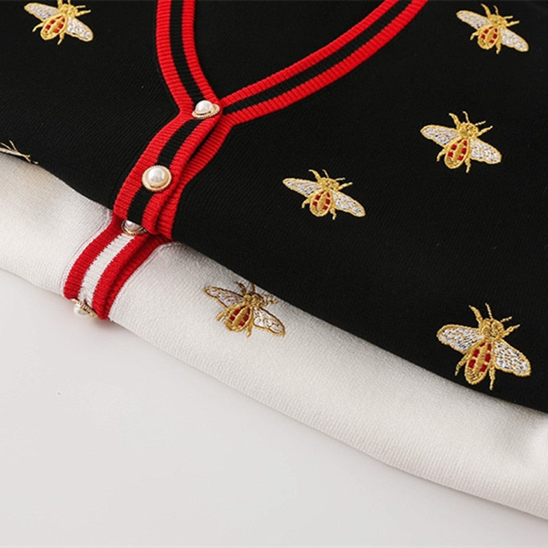 Bee Embroidery Cardigan Long Sleeve - Sabreeonline