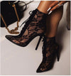 Mesh Women Boots Floral Lace-Up Thin High Heels Ankle Pointed Toed - Sabreeonline