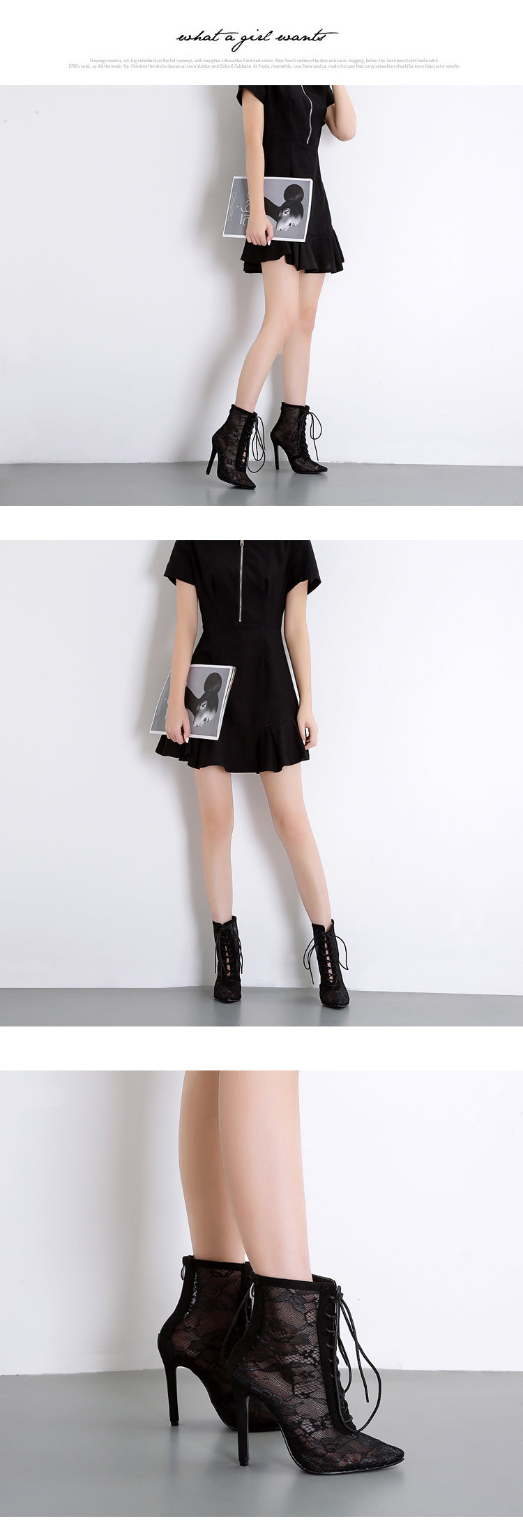 Mesh Women Boots Floral Lace-Up Thin High Heels Ankle Pointed Toed - Sabreeonline