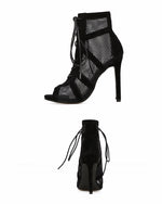 Mesh Women Boots Floral Lace-Up Thin High Heels Ankle Pointed Toed - Sabreeonline