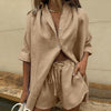 Casual Tracksuit Shorts Set Long Sleeve Shirt Tops and Mini Shorts Suit - Sabreeonline
