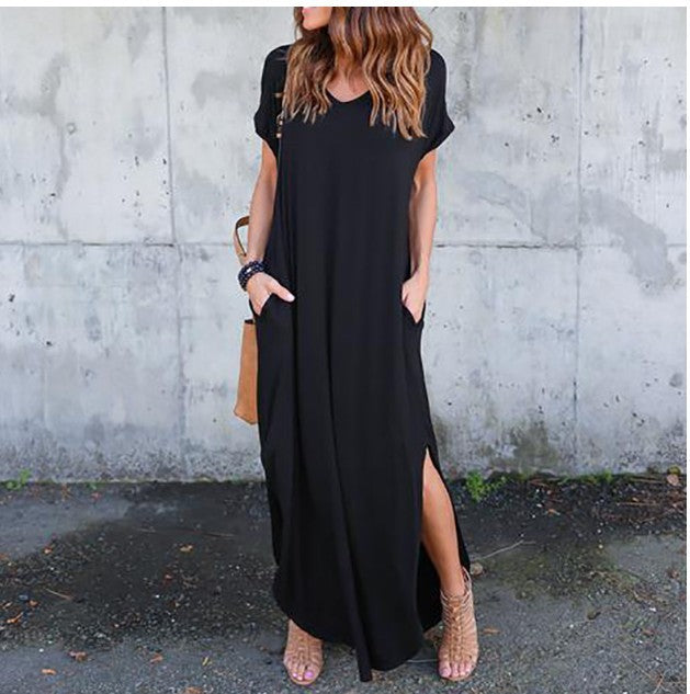 Casual Short Sleeve Maxi Dress - Sabreeonline