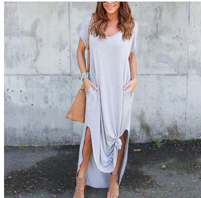 Casual Short Sleeve Maxi Dress - Sabreeonline