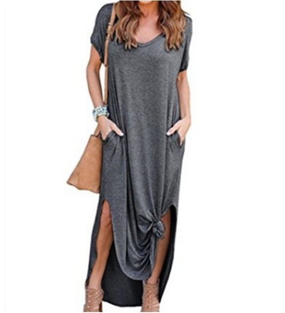 Casual Short Sleeve Maxi Dress - Sabreeonline