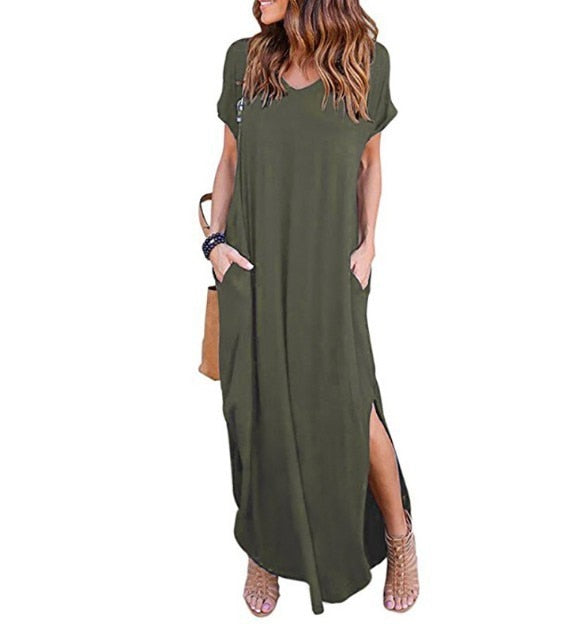 Casual Short Sleeve Maxi Dress - Sabreeonline