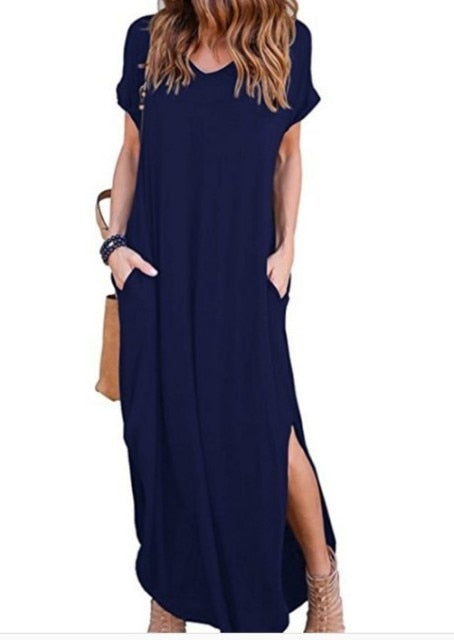 Casual Short Sleeve Maxi Dress - Sabreeonline