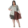 Fashion Streetwear Patchwork Striped Shirts Midi Dress - Sabreeonline