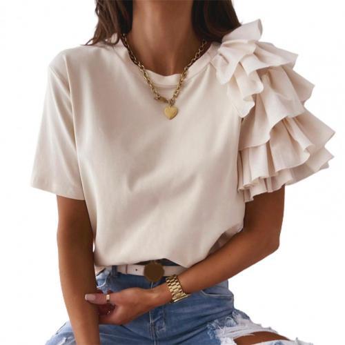 Elegant Solid Color Layered Ruffle Short Sleeve Asymmetric - Sabreeonline