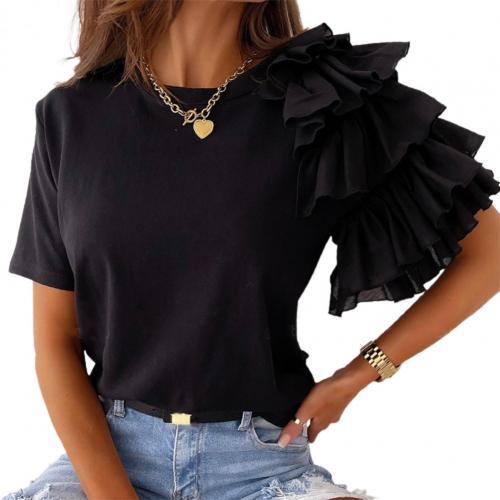 Elegant Solid Color Layered Ruffle Short Sleeve Asymmetric - Sabreeonline