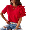 Elegant Solid Color Layered Ruffle Short Sleeve Asymmetric - Sabreeonline