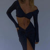 Outfits Top and Skirt Set Long Sleeve Bodycon Split - Sabreeonline