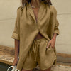 Casual Tracksuit Shorts Set Long Sleeve Shirt Tops and Mini Shorts Suit - Sabreeonline