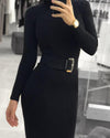 Winter Solid Casual Basic Black White Bodycon - Sabreeonline